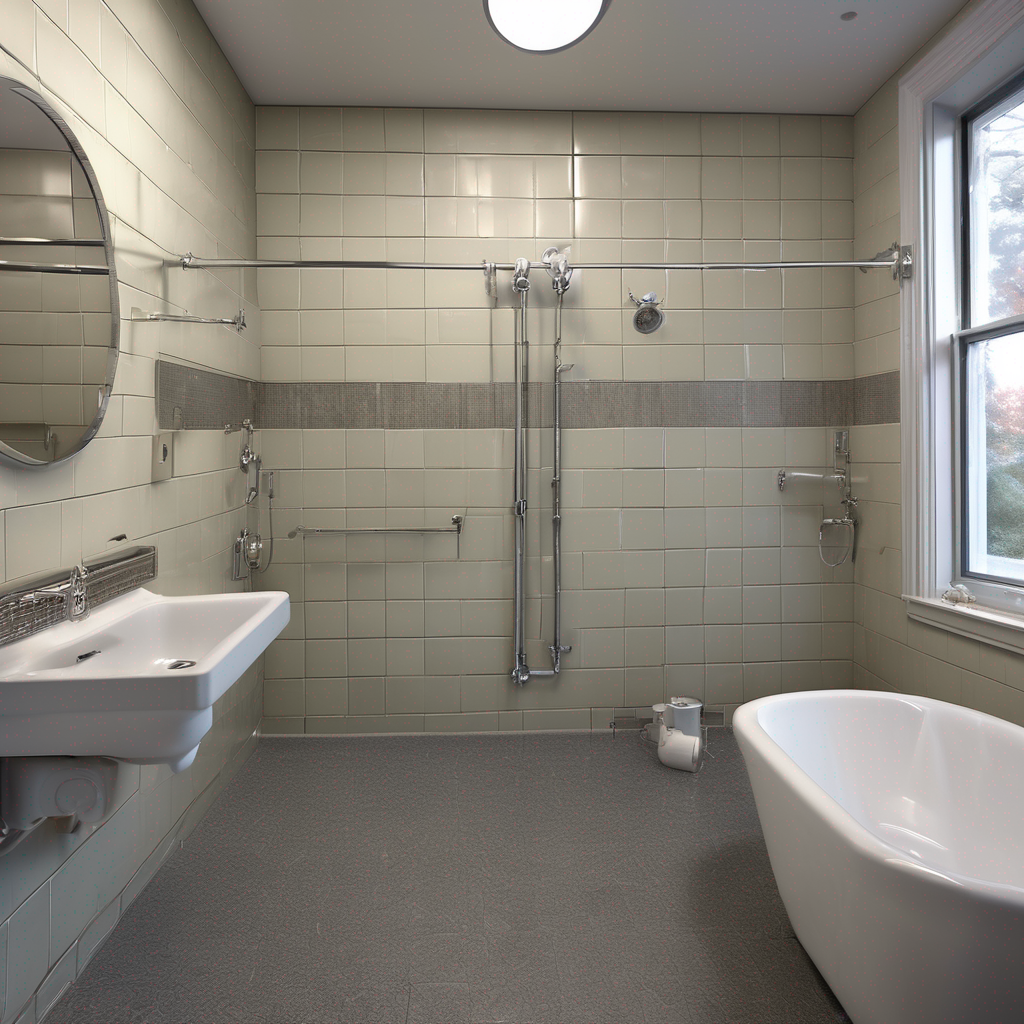 A professionally installed chrome grab bar mounted securely on a tiled shower wall, providing a safe handhold.