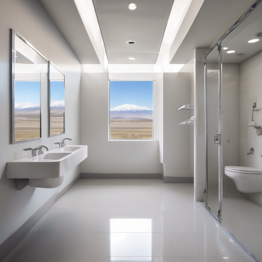 A perfectly dry, non-slip tile floor in a modern accessible bathroom with a roll-in shower, demonstrating the rapid evaporation and safety benefits of a heated floor system.