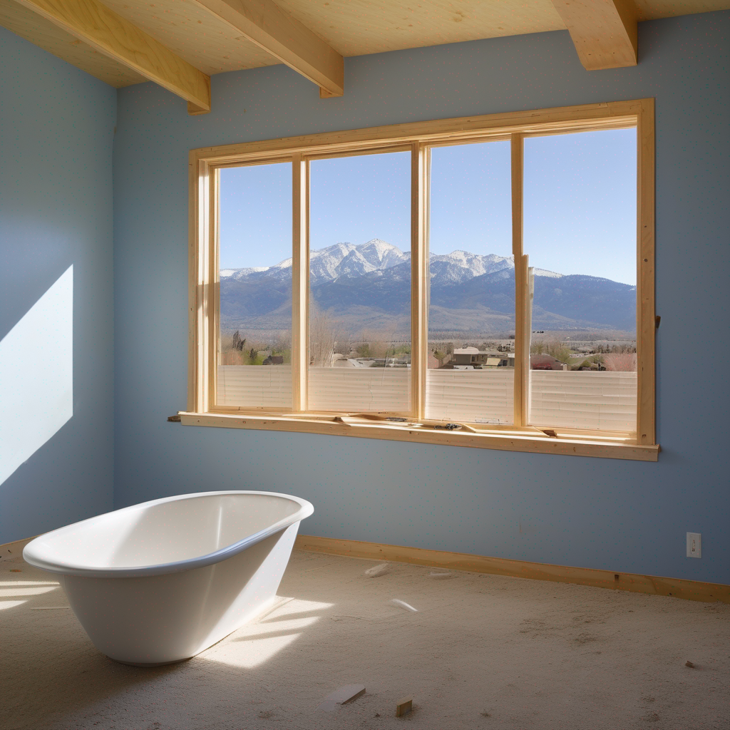 A professional remodeler carefully measures the dimensions of a bathroom wall in preparation for installing grab bars and a roll-in shower.